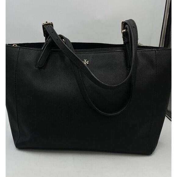 Tory Burch York Buckle Black Saffiano Leather Gold Tone Hardware Bucket Tote Bag - Picture 1 of 16